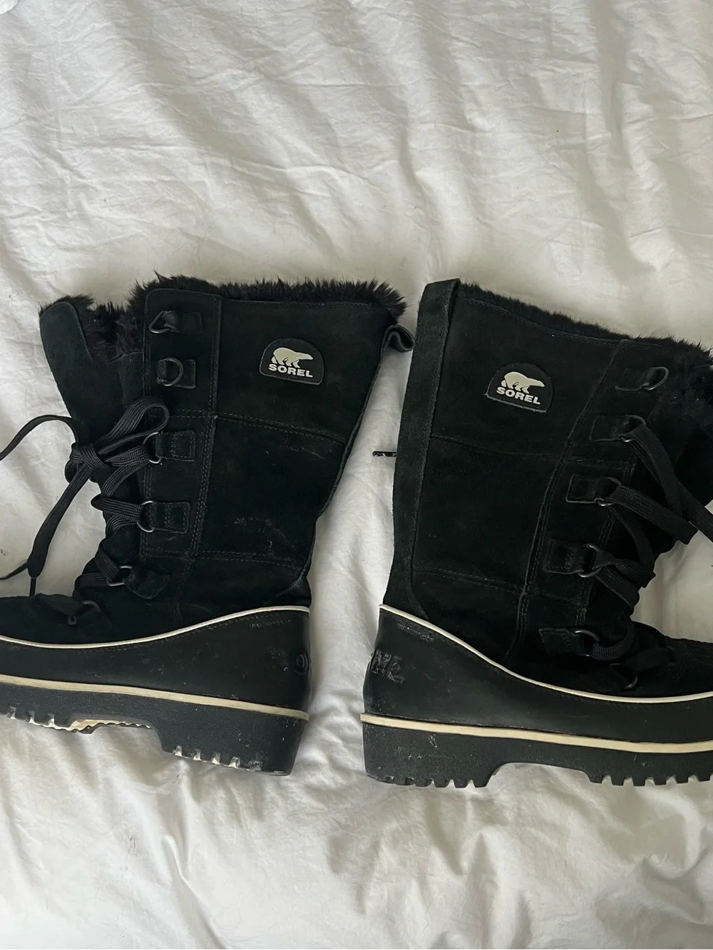Sorel Black Faux Fur Lace Up Winter Snow Boots Après Ski Y2K 8 - Picture 2 of 6